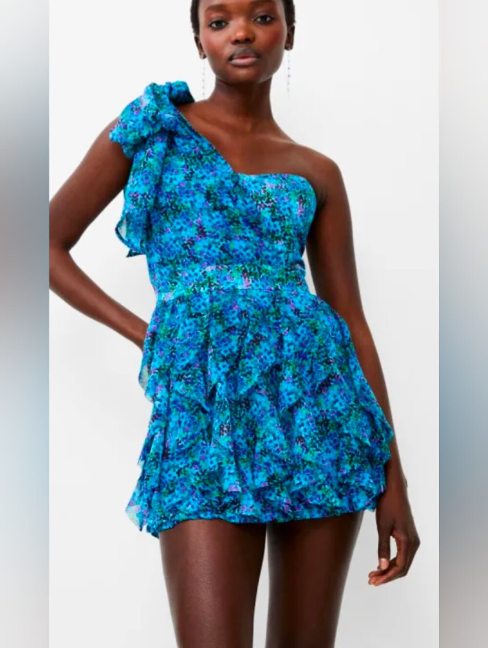 French Connection Andrea Ennis Asymmetric Ruffle Cocktail Dress Size 10 NWT